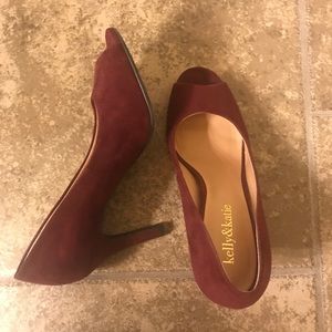 Wine peep-toe heels